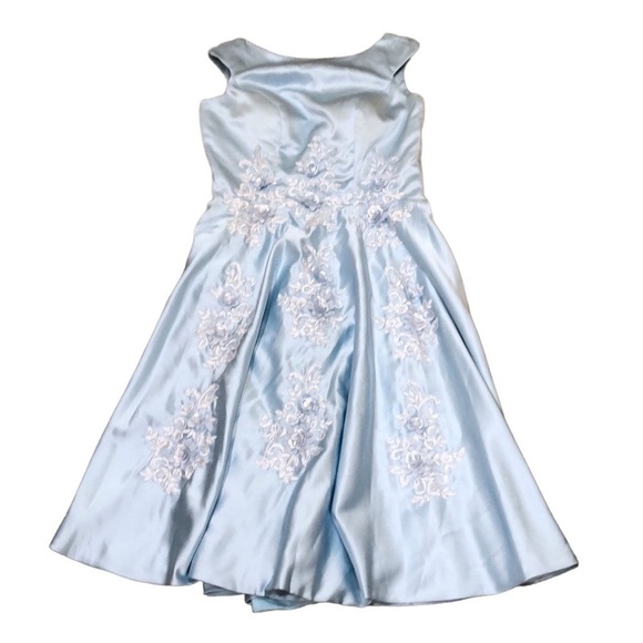 Vintage Dress Size XS Pastel Sky Blue Floral Lace Appliqué - Picture 1 of 6